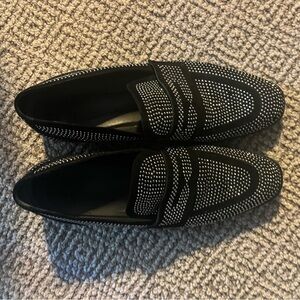 Black and silver studded loafers